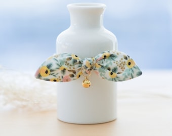 Summer Yellow Floral Cat Collar with Bow and Bell | Rifle Paper Co Sunflower Cat Collar | Cat Collar with Gold Bell | Breakaway Collar