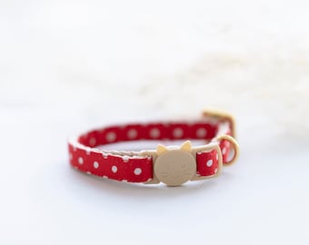 Red Polka Dot Cat Collar - Red Cotton Kitten Collar - Breakaway Cat and Kitten Collar