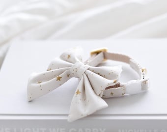 White Gold Star Sailor Bow Cat Collar | Metallic Gold Cat Collar, Star Cat Collar, White Star Cat Collar, Sailor Moon Cat Collar