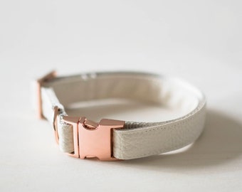 Off-White Vegan Leather Dog Collar, Faux Leather Dog Collar, Rose Gold Collar, Wedding Collar, Modern Collar, Minimal Dog Collar