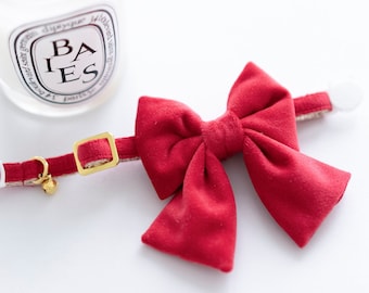 Sailor Bow Cat Collar Set - Red Velvet | Velvet Cat Collar, Red Cat Collar, Velvet Cat Bow, Girly Cat Collar, Christmas Cat Collar, Holiday