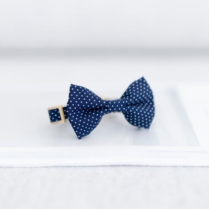 Bow Tie Cat Collar Set - Navy White Pin Dot | Blue Cat Collar, Blue Cat Bow Tie, Navy Cat Collar, Wedding Cat Collar, Breakaway Collar