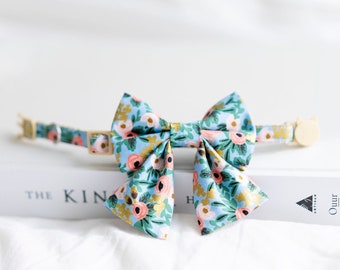 Bow Tie Cat Collar - Rifle Paper Co Turquoise | Mint Cat Collar, Blue Cat Collar, Turquoise Cat Collar, Blue Cat Bow, Blue Cat Sailor Bow