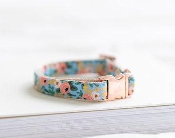 Dog Collar - Rifle Paper Co Bright Blue, Blue Dog Collar, Girl Dog Collar, Floral Dog Collar, Rose Gold Collar, Turquoise Flower Dog Collar