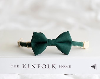 Bow Tie Cat Collar Set - Forest Green | Dark Green Cat Collar, Boy Cat Collar, Holiday Cat Collar, Christmas Cat Bow, Christmas Cat Collar