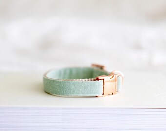 Dog Collar - Linen Green, Rose Gold Dog Collar, Mint Green Dog Collar, Minimal Dog Collar, Boy Dog Collar, Green Dog Bow, Wedding Dog Collar