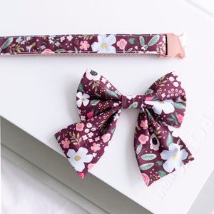 Sailor Bow Dog Collar - Rifle Paper Co Burgundy Floral, Burgundy Dog Collar, Floral Dog Collar, Girly Dog Collar, Flower Dog Collar