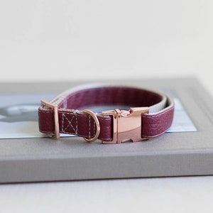Wine Red Faux Leather Dog Collar | Vegan Leather, Luxury Collar, Rose Gold Dog Collar, Red Dog Collar, Modern & Sustainable Dog Accessories