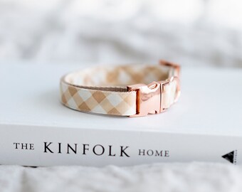 Milk Tea Check Dog Collar, Beige Gingham Dog Collar, Brown Checker Dog Collar, Beige Dog Collar, Minimal Dog Collar, Cream Dog Collar