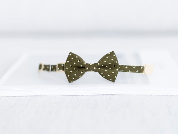 Bow Tie Cat Collar Set - Dark Olive Plus Pattern | Olive Cat Collar, Green Cat Collar, Preppy Cat Collar, Boy Cat Collar, Green Cat Bow Tie