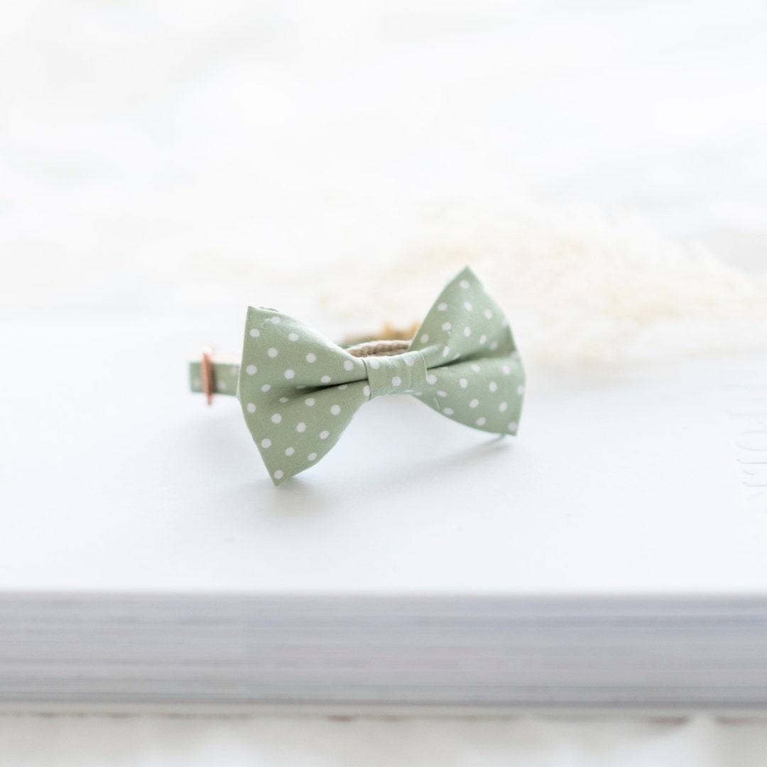 Light Green Polka Dot Cat Collar With Bow Tie Sage Green Cat Collar Soft Cotton Breakaway Cat