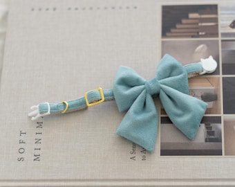 Turquoise Velvet Sailor Bow Cat Collar, Teal Velvet Cat Collar, Turquoise Cat Collar, Teal Velvet Cat Bow, Girly Cat Collar, Gold Hardware