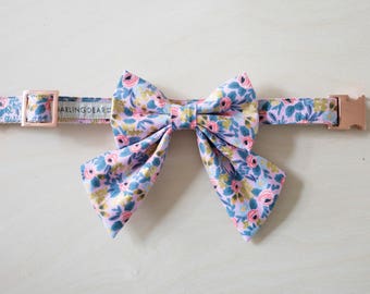 Sailor Bow Dog Collar - Rifle Paper Co Purple Floral | Purple Dog Collar, Floral Dog Collar, Rose Gold, Floral Dog Collar, Wedding Collar