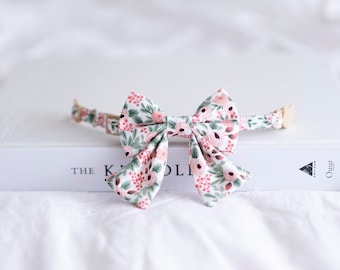 Sailor Bow Cat Collar - Rifle Paper Co Rosa Floral | Pink Cat Collar, Floral Cat Collar, Girly Cat Bow, Rose Cat Collar, Pink Cat Sailor Bow