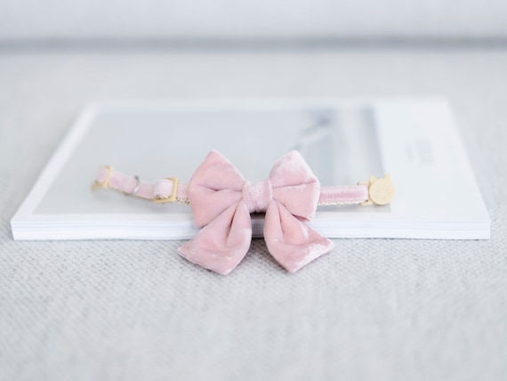 Sailor Bow Cat Collar Set - Velvet Dusty Pink | Velvet Cat Collar, Dusty Pink Cat Collar, Velvet Cat Bow, Girly Cat Collar, Rose Cat Collar