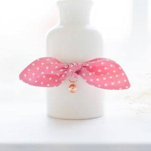 Barbie Pink Polka Dot Cat Collar with Rose Gold Bell - Bright Pink Cat Collar with Bow - Breakaway Cat and Kitten Collar | Cute Cat Collar