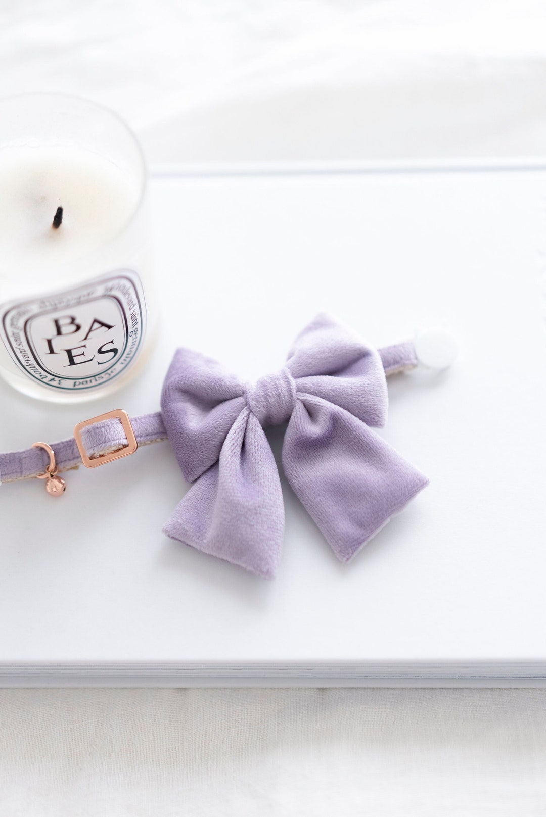 Sailor Bow Cat Collar Set Lavender Velvet Velvet Cat Collar, Purple Cat