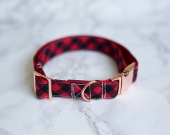 Dog Collars, Cat Collar, Buffalo Plaid Dog Collar, Rose Gold Dog Collar, Girl Dog Collar, Red Dog Collar, Chic Dog Collar, Plaid Cat Collar