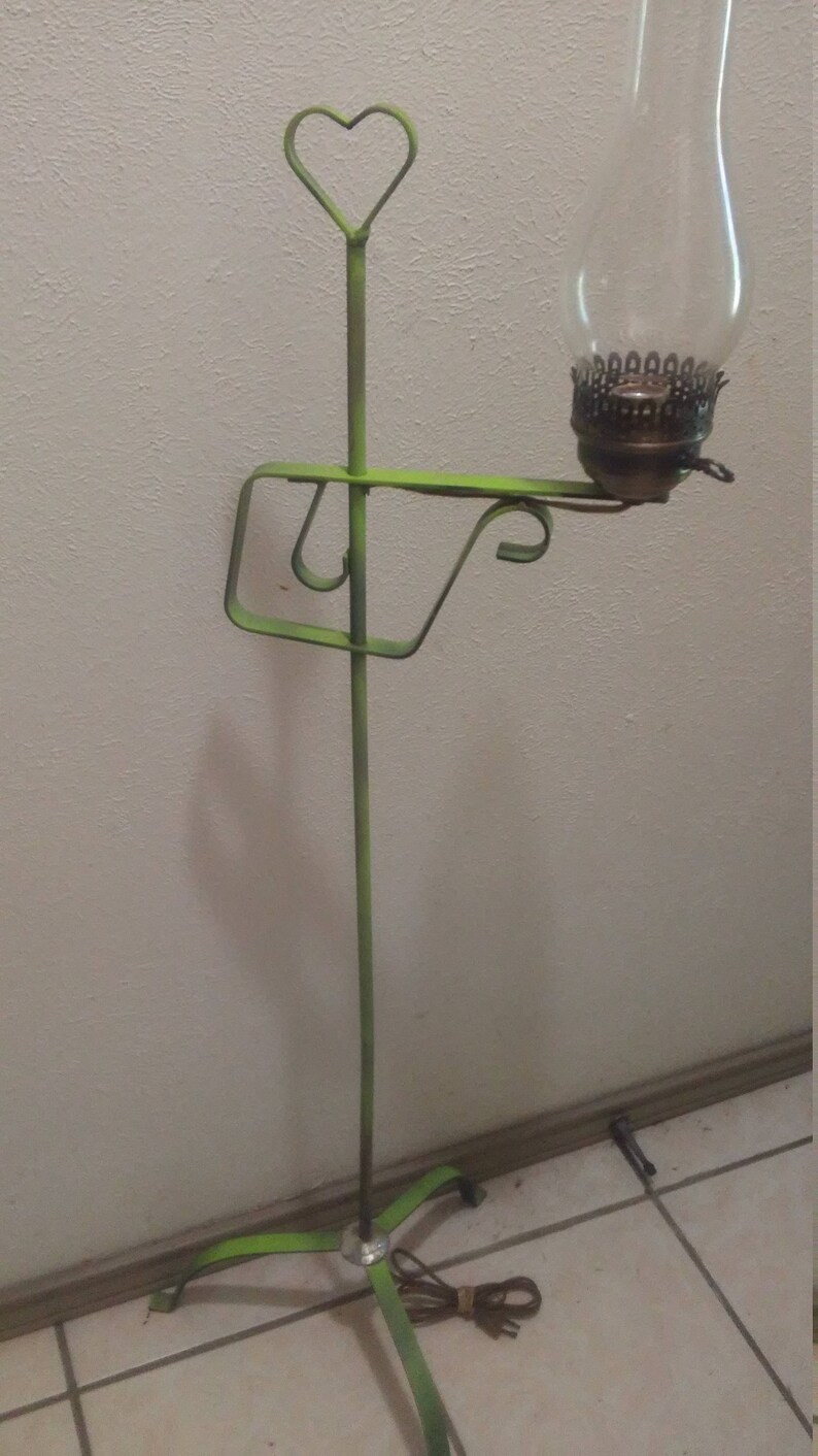 Restored Vintage Wrought Iron Floor Lamp With Brass And Metal Light Fixture