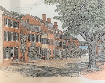 Prince Street ,Alexandria Va ,pen and ink watercolor drawing by Maryland artist Martin Barry