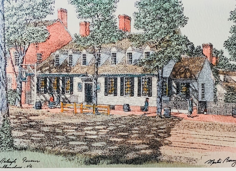 Raleigh Tavern, Williamsburg Virginia,Pen and ink watercolor by well known Maryland artist Martin Barry. image 1