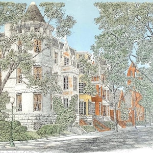 Georgetown , Washington DC , pen and ink watercolor by artist Martin Barry