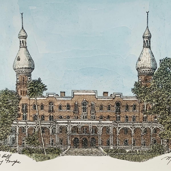 University of Tampa ,H.B. Plant Hall, pen and ink watercolor print by well known Maryland artist Martin Barry.