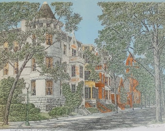 Georgetown, Washington DC, aquarela com caneta e tinta do artista Martin Barry