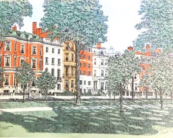 Commonwealth Ave Boston, pen and ink watercolor print by well known Maryland artist Martin Barry.