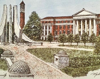 Purdue university , a pen and ink watercolor by well know artist Martin Barry