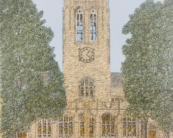 Boston College, Gasson Hall,pen and ink watercolor by Maryland artist Martin Barry