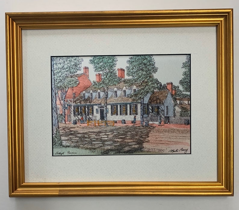 Raleigh Tavern, Williamsburg Virginia,Pen and ink watercolor by well known Maryland artist Martin Barry. image 2