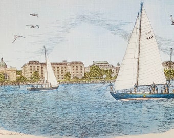 US Naval Academy "Midshipmen Under  Sail by well known artist Martin Barry