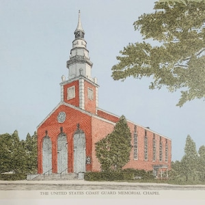 Academia de la Guardia Costera de los Estados Unidos, acuarela con pluma y tinta del conocido artista de Maryland Martin Barry.