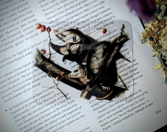 Clear Bookmark Vintage Illustration Opossums Dark Academia Cottagecore Handmade Artist Book Lover Reader Gift
