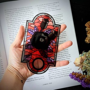 Clear Bookmark Black Rose Flower Stained Glass Mosaic Goth Gothic Halloween Horror Creepy Weird Punk Art image 2