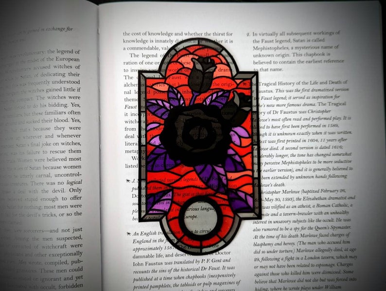 Clear Bookmark Black Rose Flower Stained Glass Mosaic Goth Gothic Halloween Horror Creepy Weird Punk Art image 3