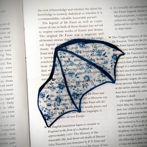 Clear Bookmark Blue Floral Flower Patterned Bat Dragon Wing Goth Gothic Dark Academia Book Lover Reader Gift Handmade Artist image 2