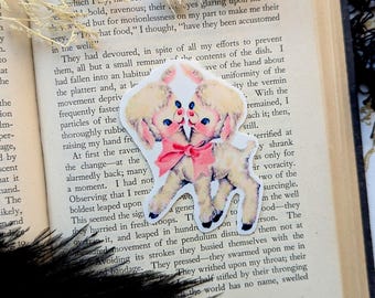Vinyl Waterproof Sticker Two Headed Lamb Sheep Animal Cute Parody Pastel Goth Creepy Witch Witchcraft Occult Horror Halloween Weird Dark