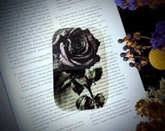Duidelijke bladwijzer Vintage aquarel zwart/paars roze bloem bloemen Victoriaanse Goth gotische donkere Academia Fairycore Cottagecore Witchcore