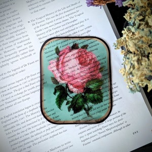 Clear Bookmark Vintage Pink Rose Flower Floral Victorian Goth Dark Academia Handmade Artist Book Reader Lover Gift image 1