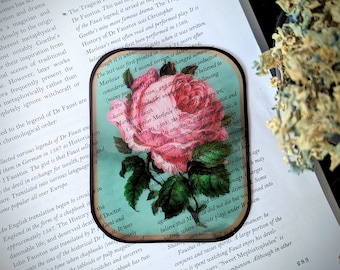 Clear Bookmark Vintage Pink Rose Flower Floral Victorian Goth Dark Academia Handmade Artist Book Reader Lover Gift