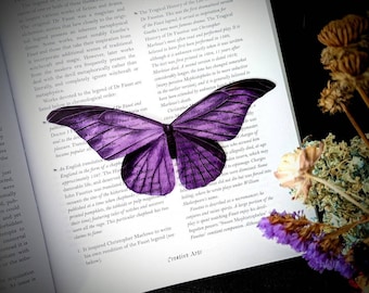 Clear Bookmark Purple Violet Moth Butterfly Nature Bug Insect Book Lover Reader Gift Cottagecore Fairycore Dark Academia Handmade Artist