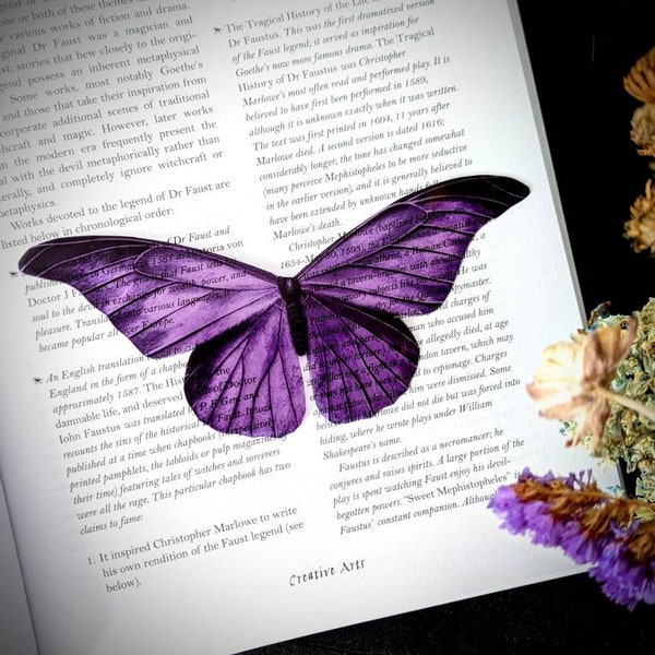 Clear Bookmark Purple Violet Moth Butterfly Nature Bug Insect Book Lover Reader Gift Cottagecore Fairycore Dark Academia Handmade Artist
