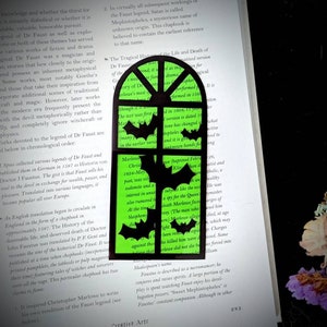 Green Halloween Window Bats Clear Bookmark Goth Gothic Halloween Horror Creepy Oddities