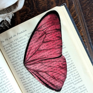 Clear Bookmark Vintage Pink Butterfly Moth Wing Insect Nature Dark Academia Fairycore Cottagecore Handmade Artist Book Reader Lover Gift image 4