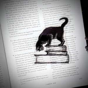 Clear Bookmark Black Cat Feline Books Stack Pile Vintage Goth Gothic Halloween Horror Creepy Oddities