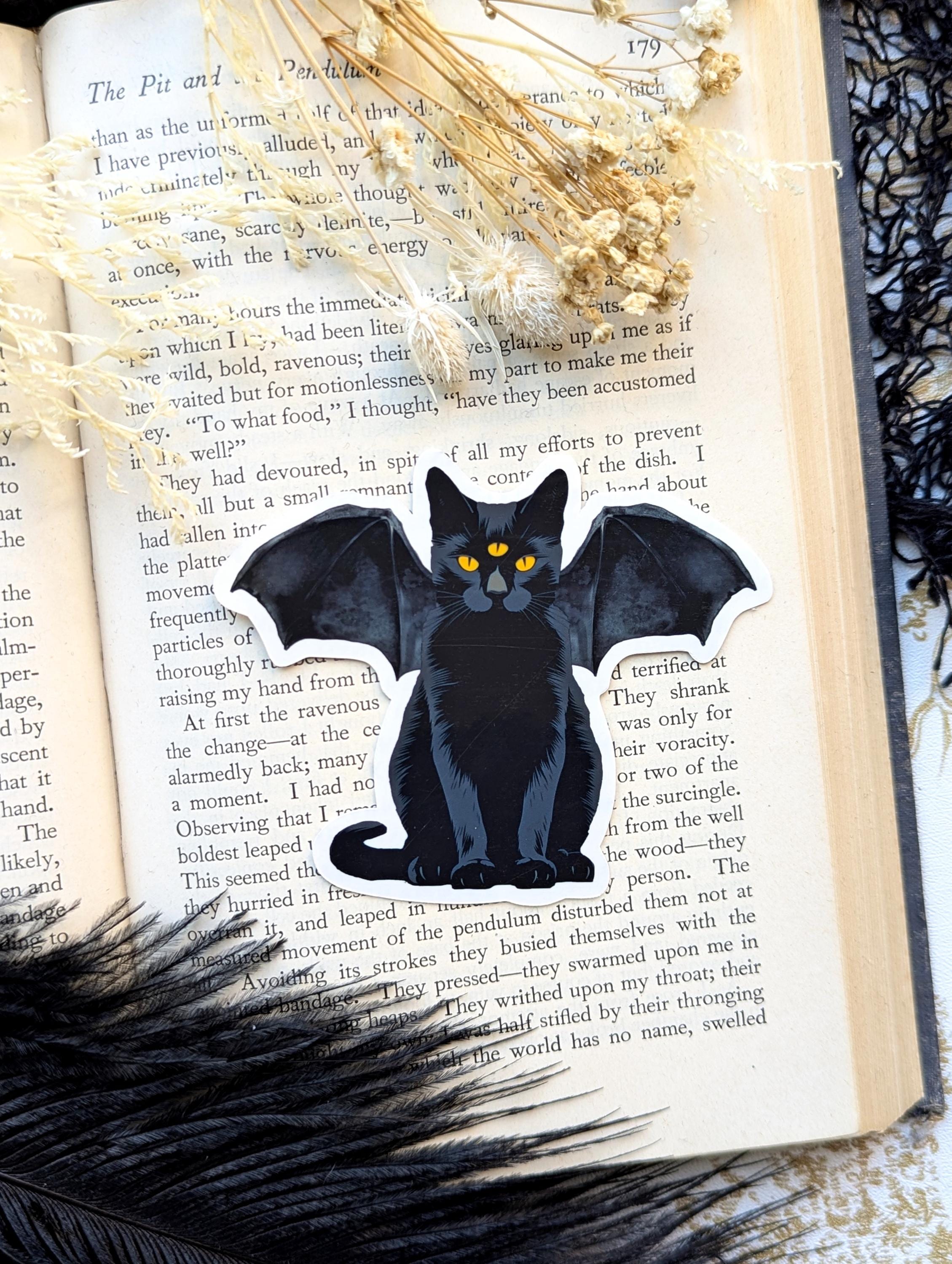 Vinyl Waterproof Sticker Black Cat Bat Dragon Wings Gothic Goth Horror ...