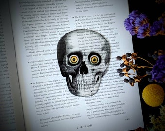 Clear Bookmark Human Skull Yellow Eyes Skeleton Goth Gothic Halloween Horror Creepy Spooky Anatomy Oddities
