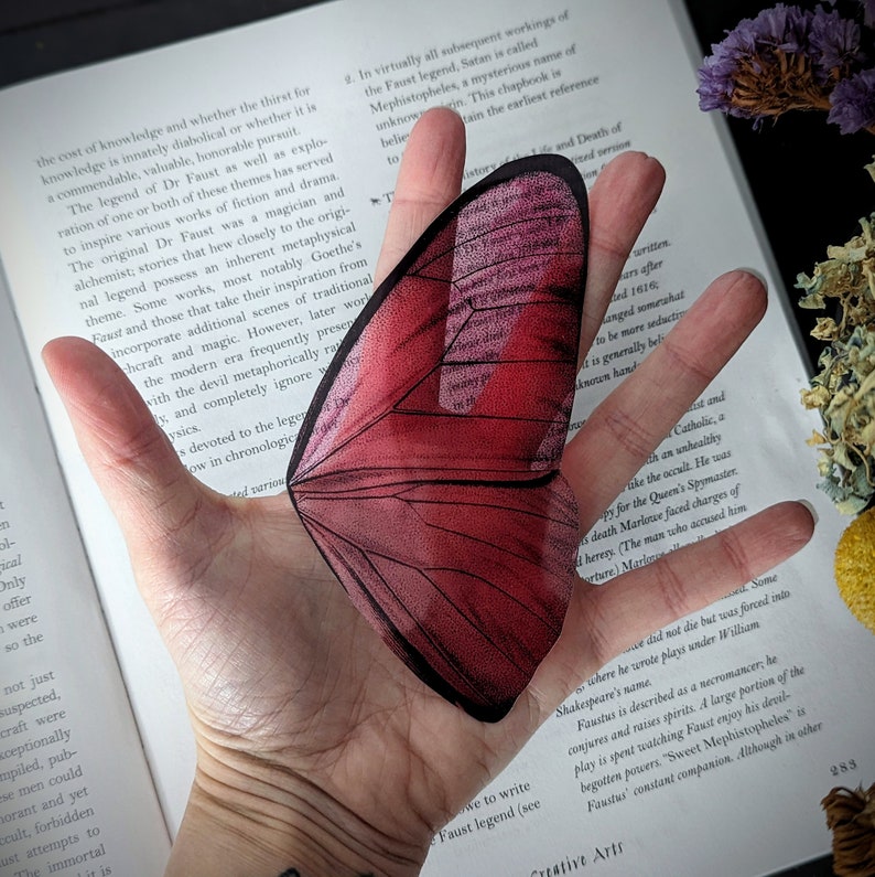 Clear Bookmark Vintage Pink Butterfly Moth Wing Insect Nature Dark Academia Fairycore Cottagecore Handmade Artist Book Reader Lover Gift image 3